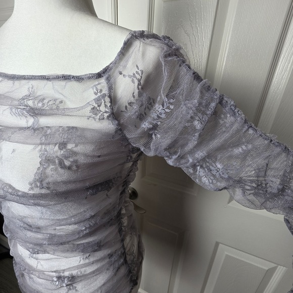 Molly Green L Sheer Lace‎ Ruched Ballet Top Fairy Coquette Romantic Long Sleeve - Picture 2 of 8